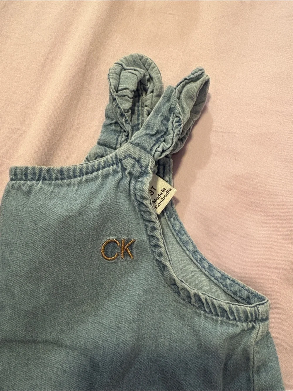 Girls Calvin Klein Set White Eyelet Skort and Denim Tank Top